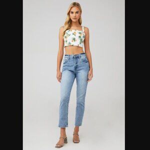 NWT WeWoreWhat Straight Neck Corset Cotton Blend Crop Top Blouse Oranges $49.00